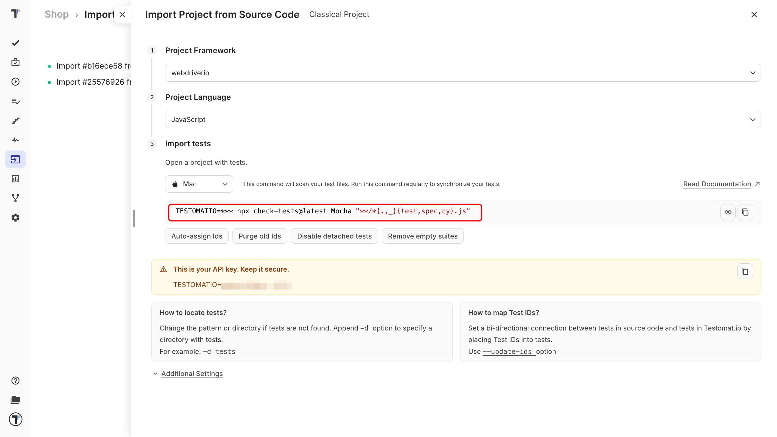 Set up WebdriverIO project import
