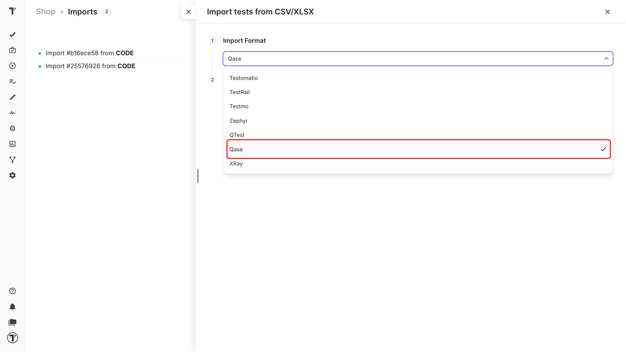Choosing Qase as the source and selecting the exported CSV file