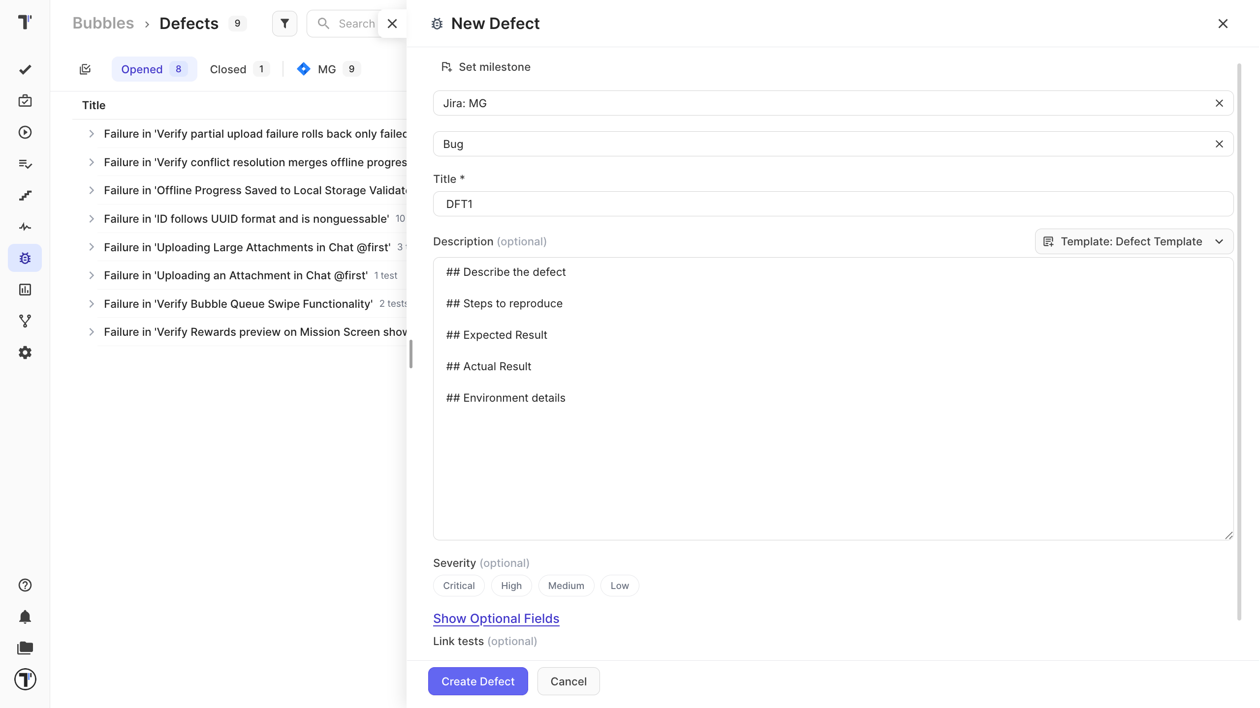 The New defect form