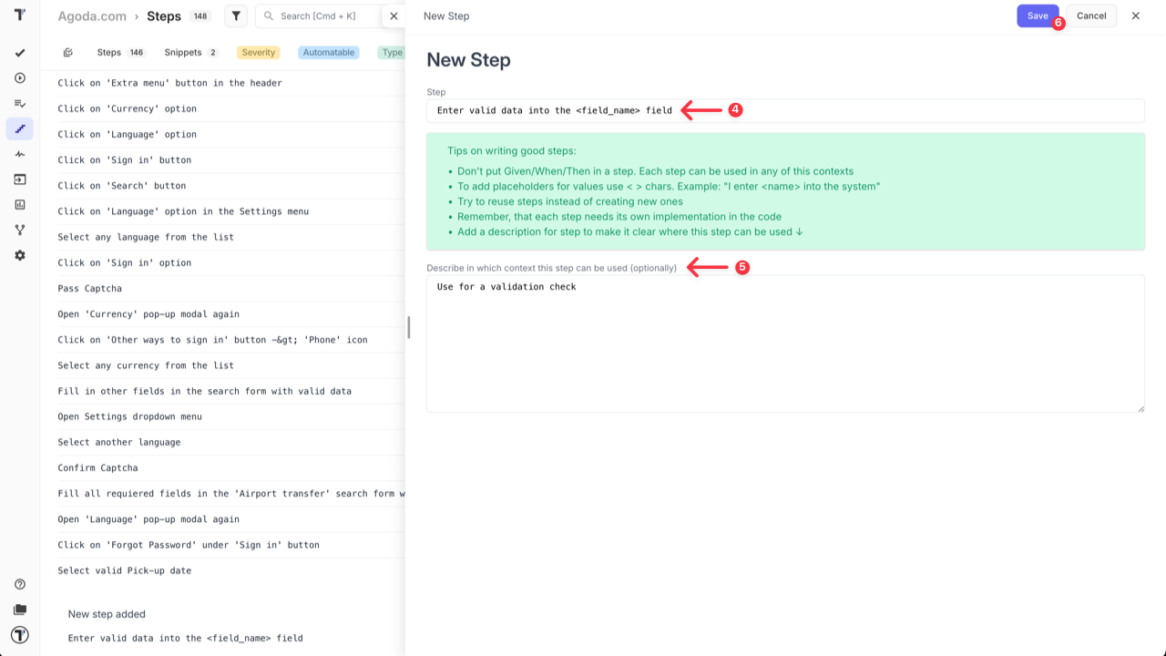 Testomat.io - Add context to the step