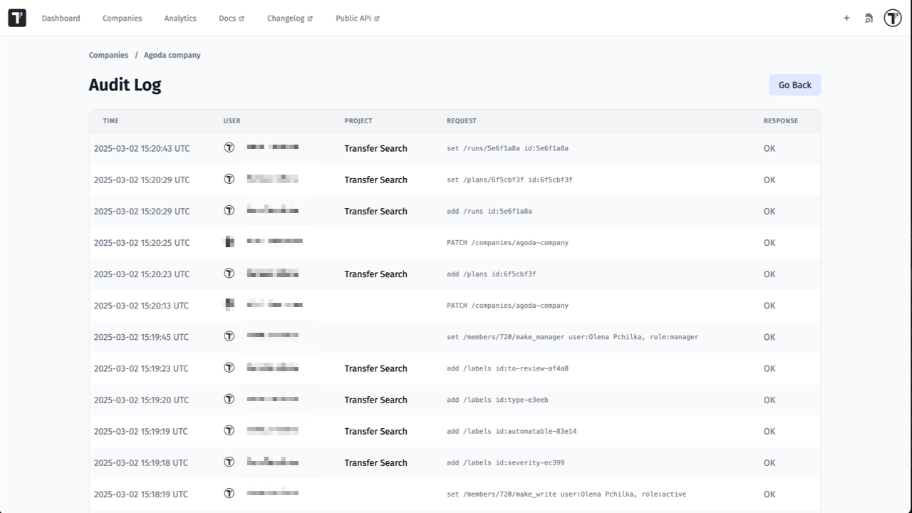 Testomat.io - Audit Log