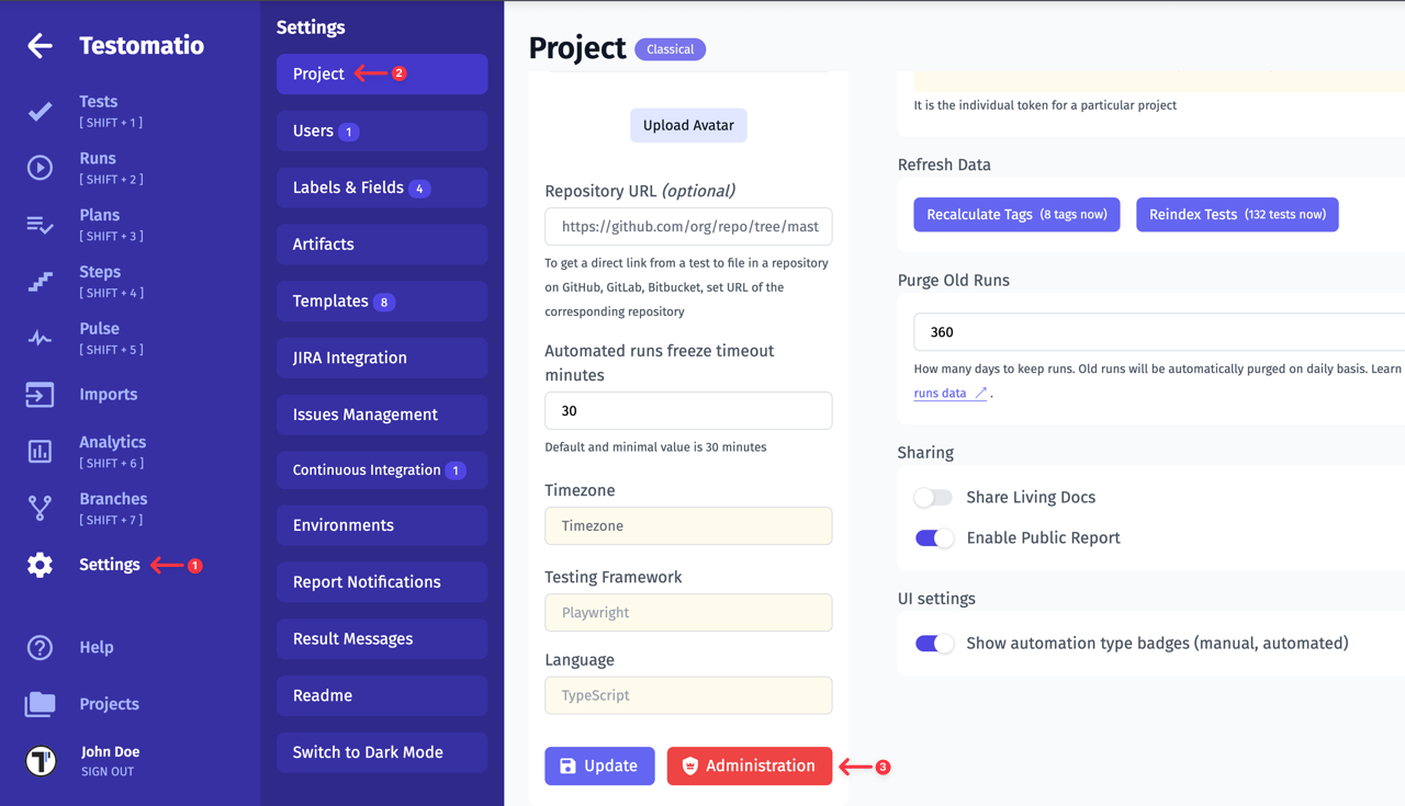 Testomatio.io - Project Settings