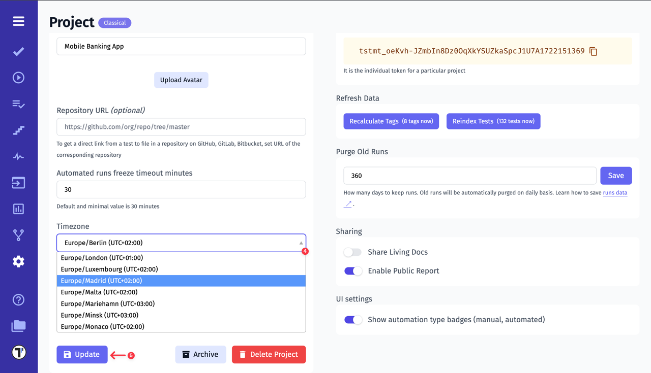 Testomatio.io - Project Timezone