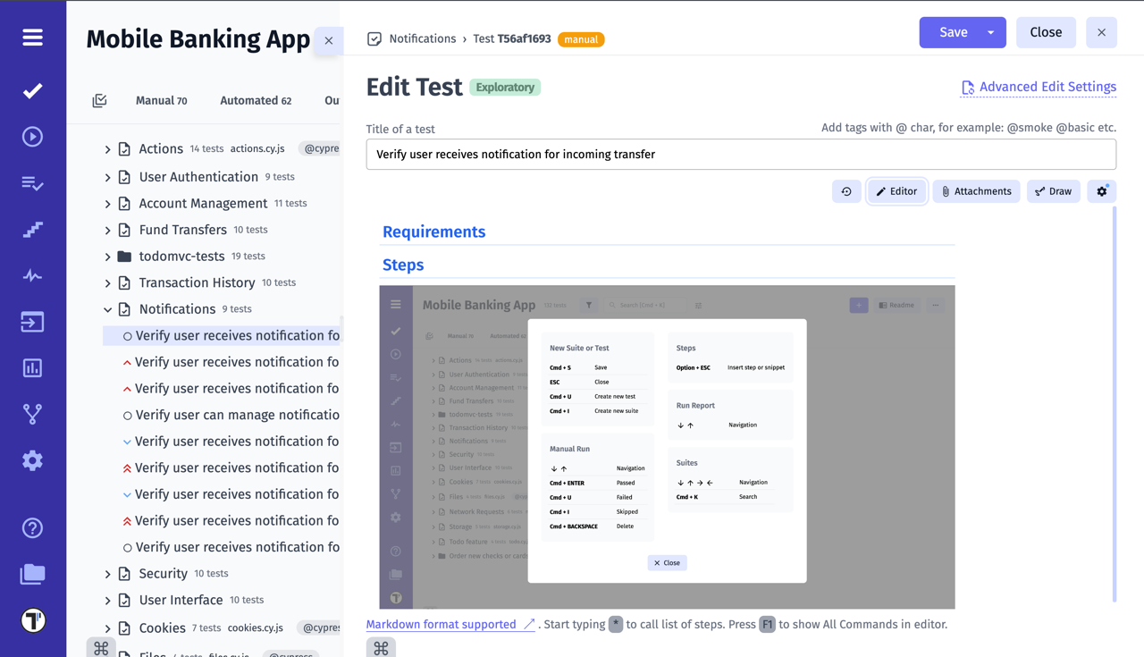 Testomatio.io - Insert attachment in a test description