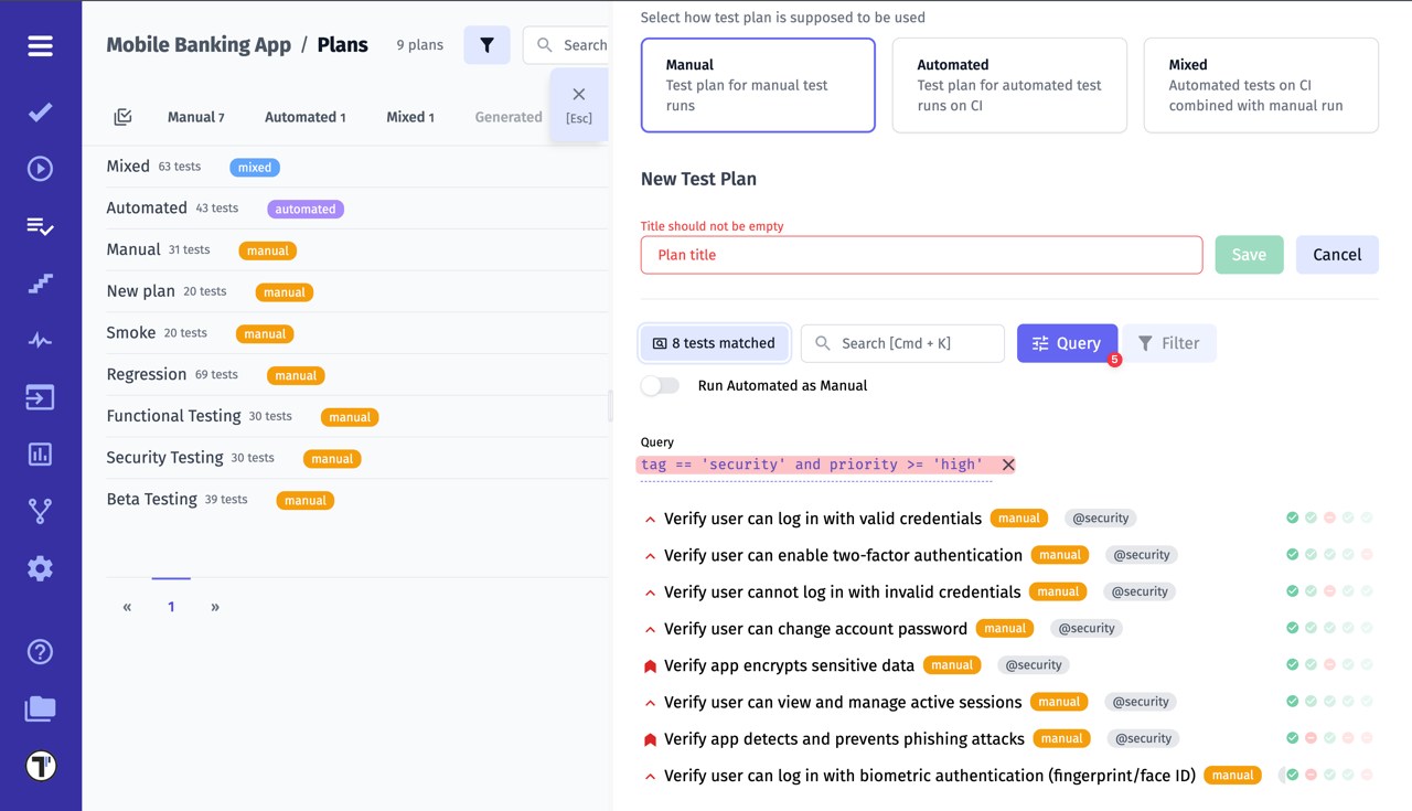 Testomat.io - Select test cases by Query