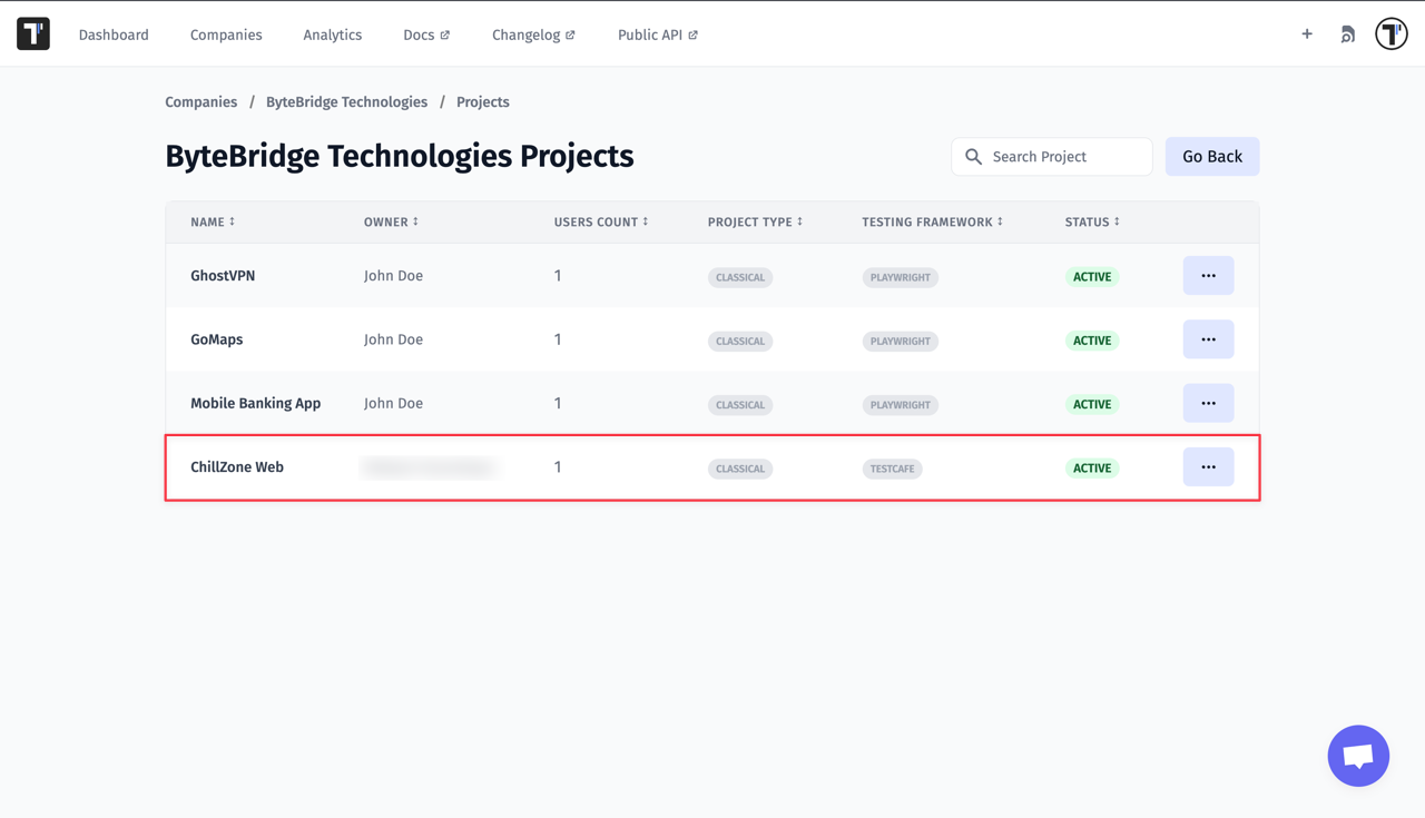 Testomatio.io - List of All Projects