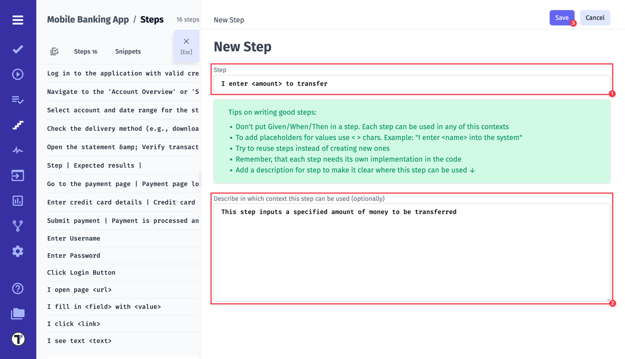 Testomat.io - Add context to the step