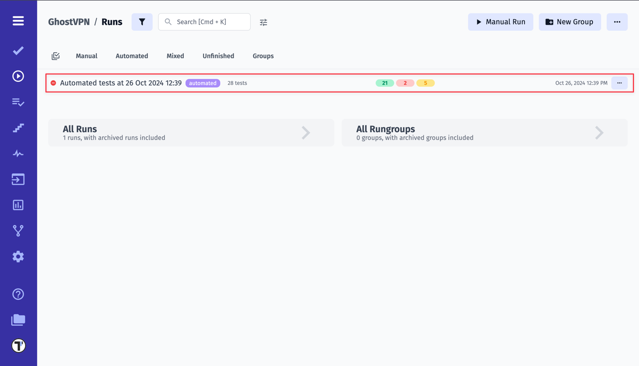 Testomat.io - Automated test run