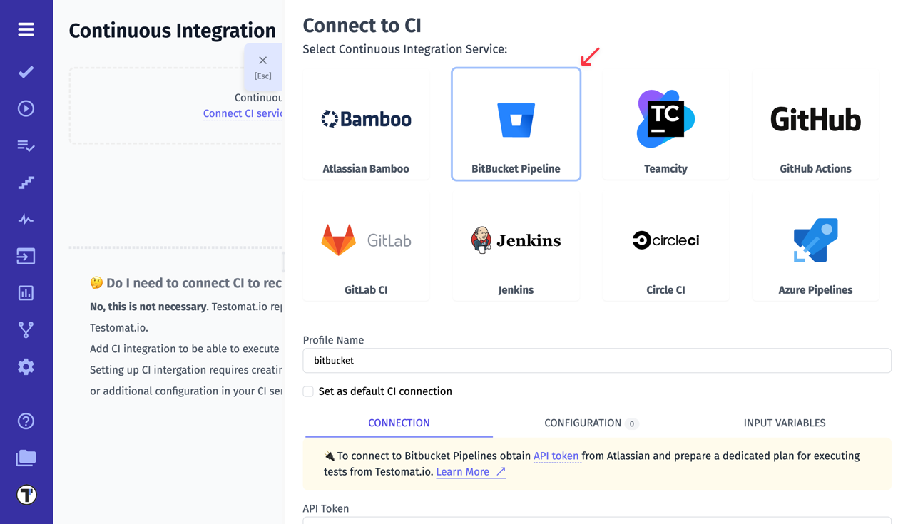 Testomat.io - Connect a Bitbucket Pipelines in Testomatio