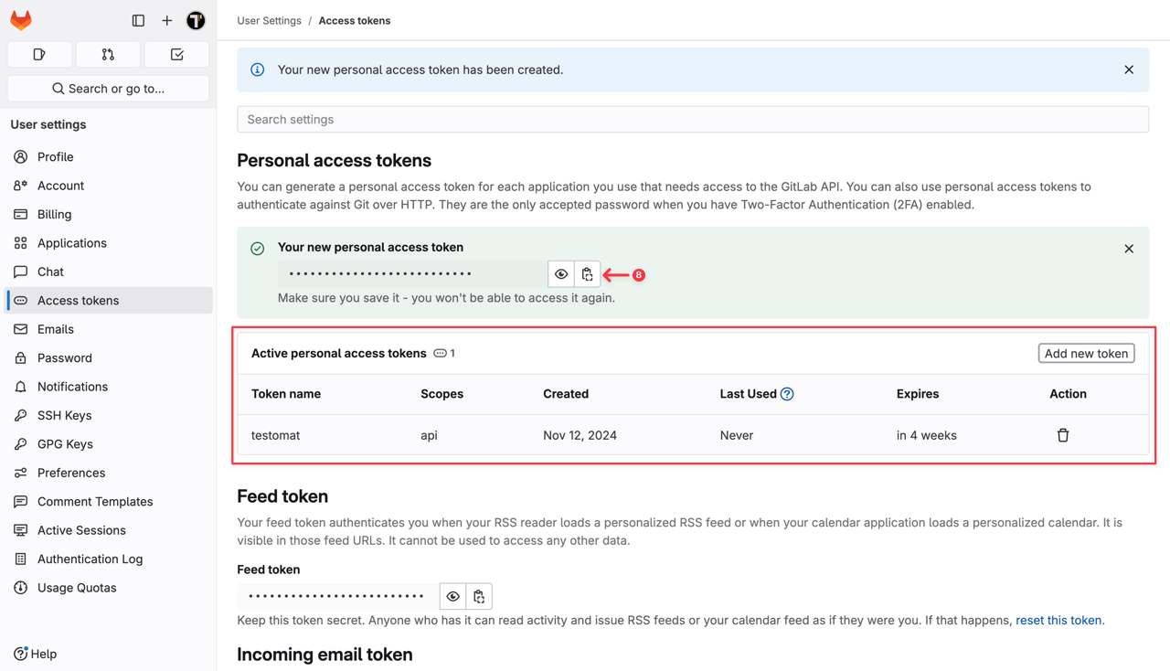 Testomat.io - GitLab Created Token