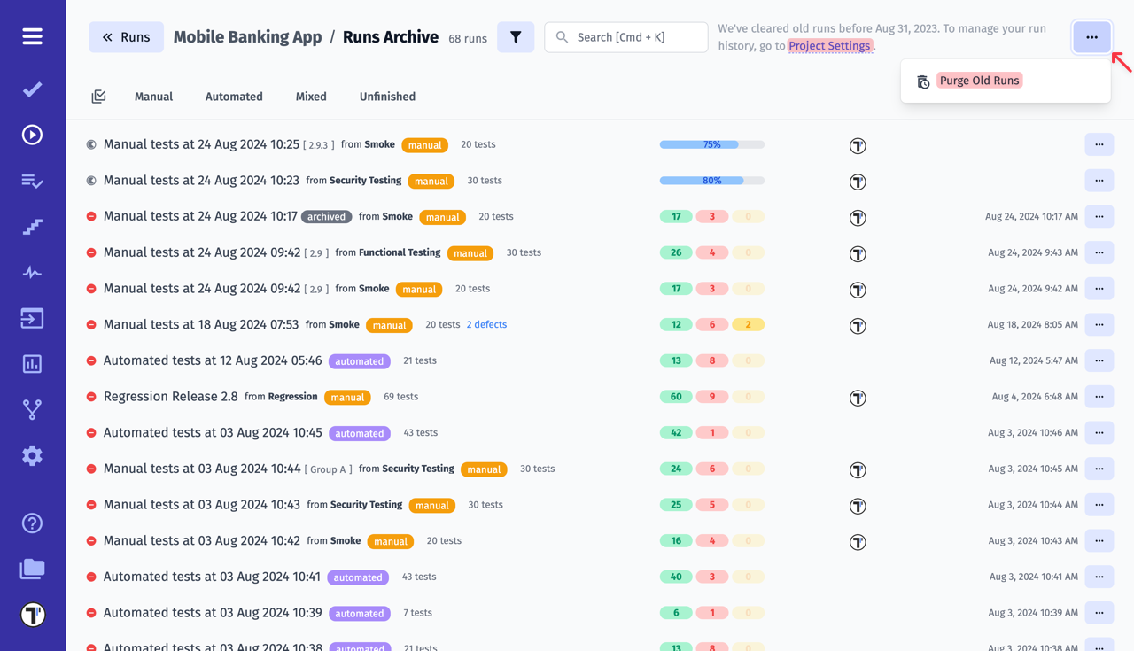 Testomat.io - Purge Old Runs
