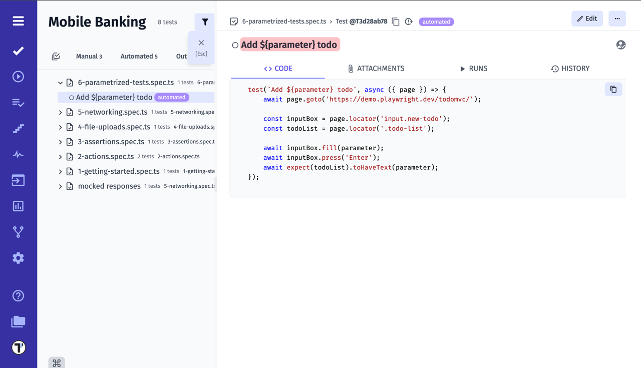 Testomat.io - Imported Parameterised Tests