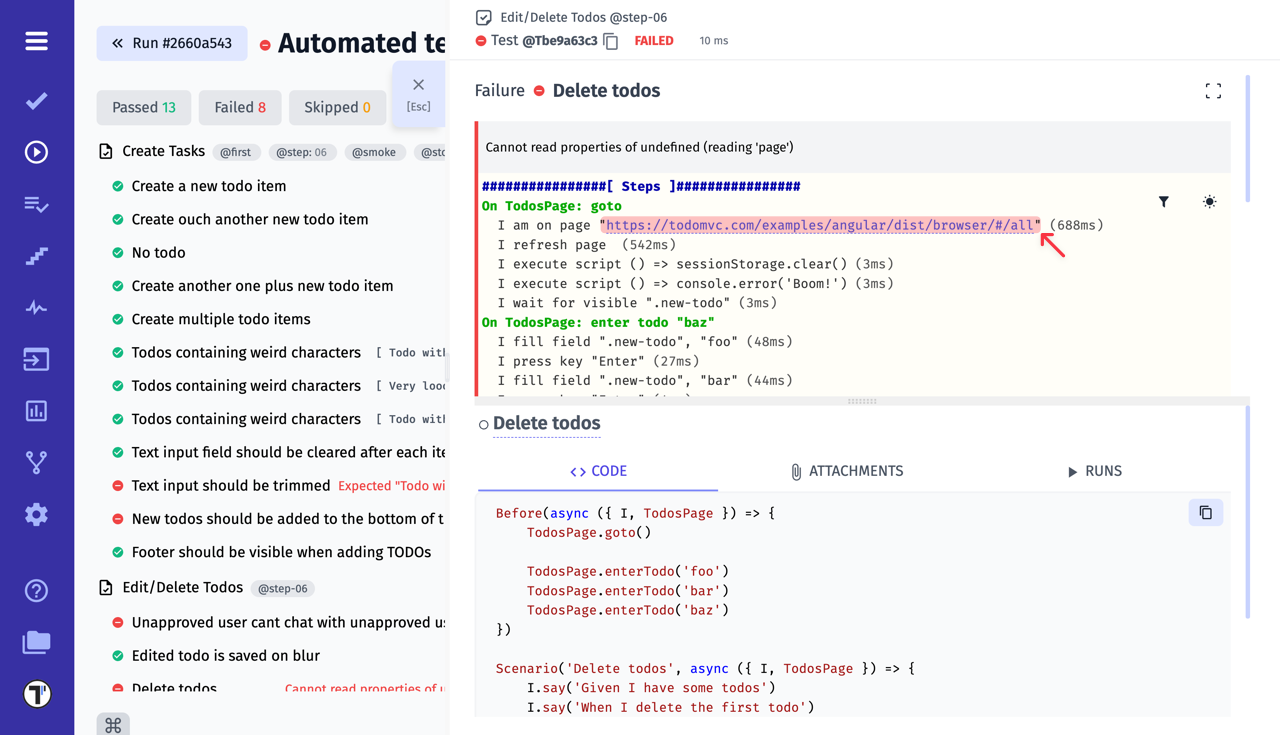 Testomat.io - Clickable links in automated tests report