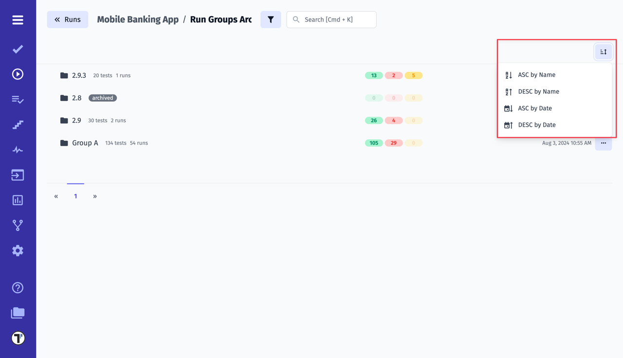 Testomat.io - Groups Archive Sorting