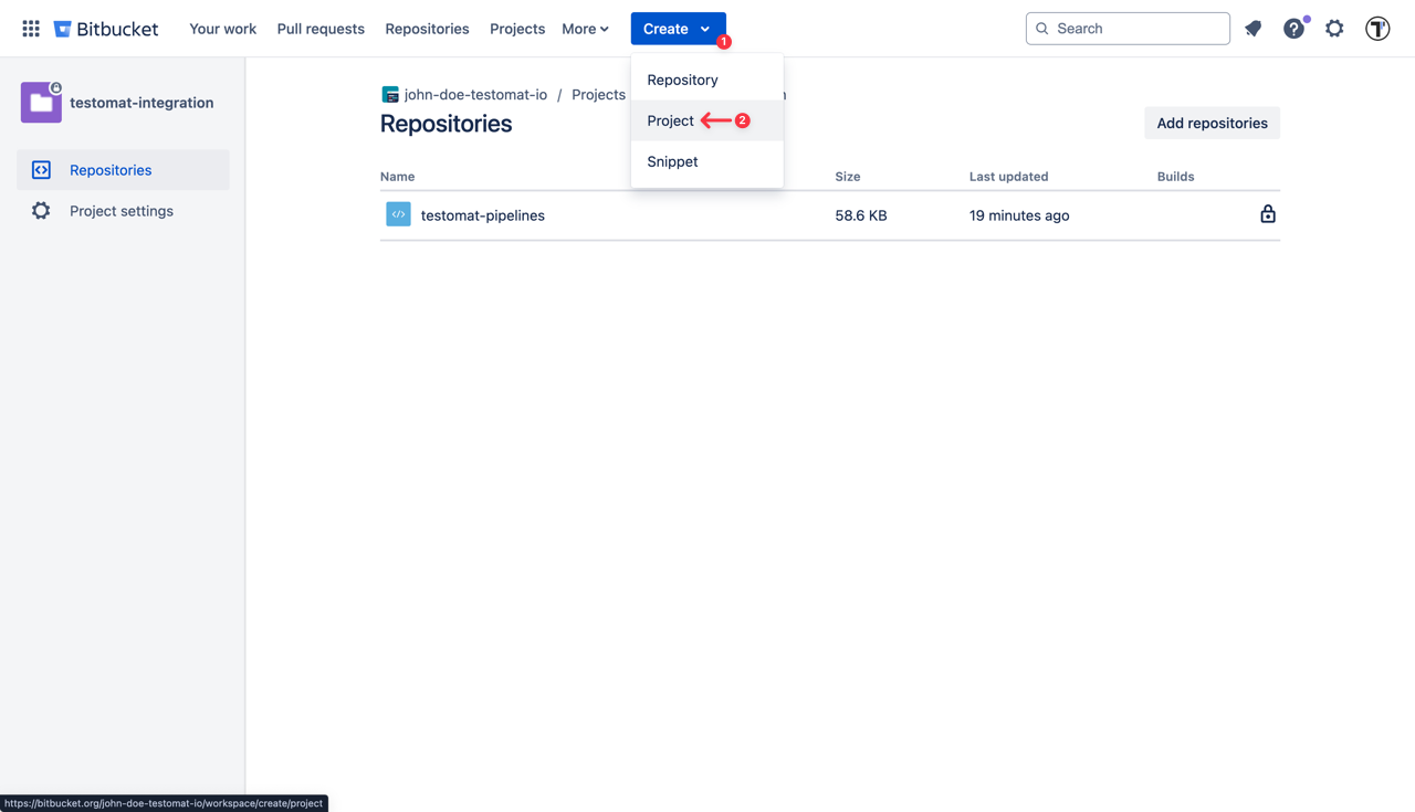 Testomat.io - Bitbucket New Project