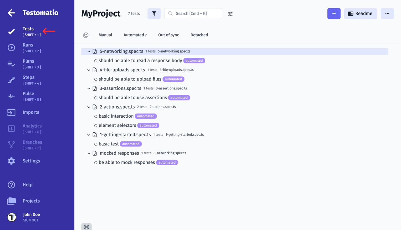 Testomat.io - Imported automated tests