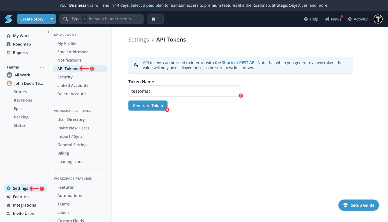 Testomat.io - Shortcut Create Token