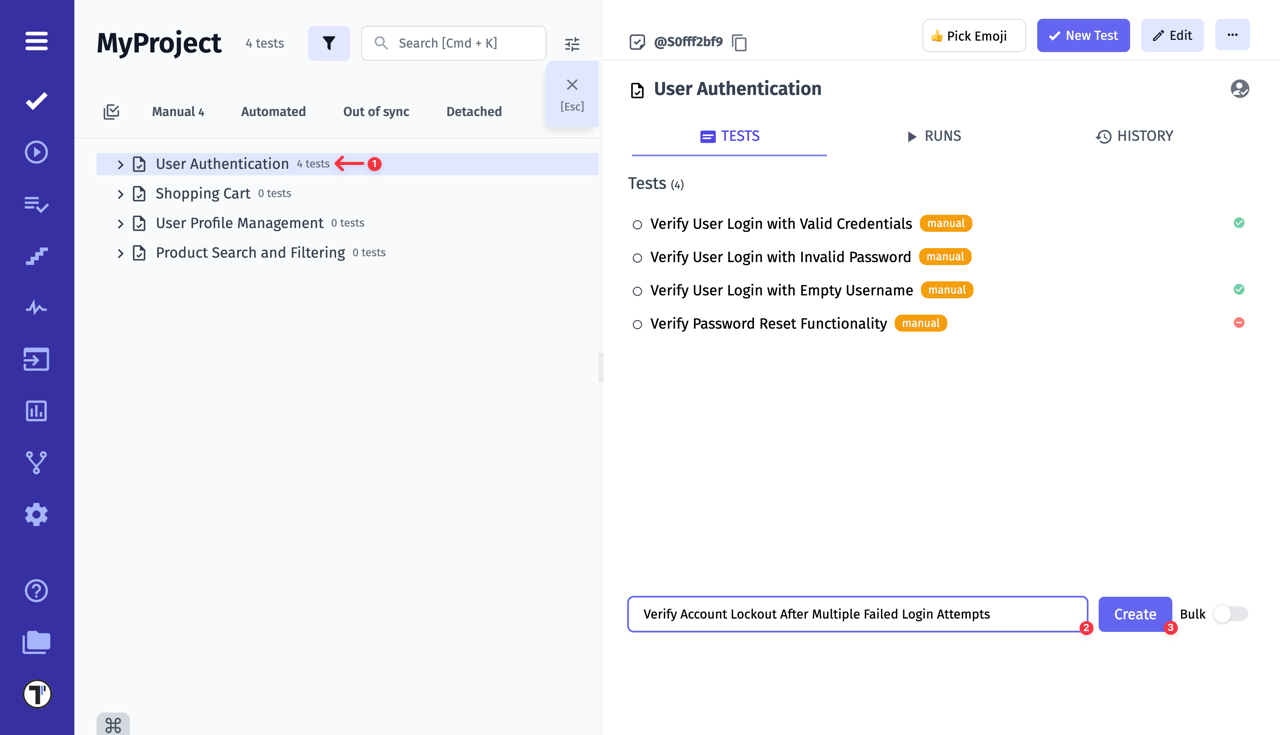 Testomat.io - Create test case