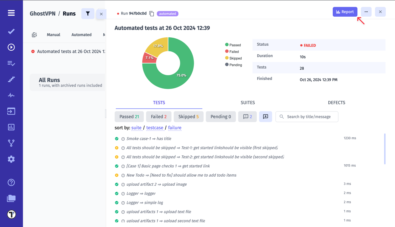 Testomat.io - Simplified test report