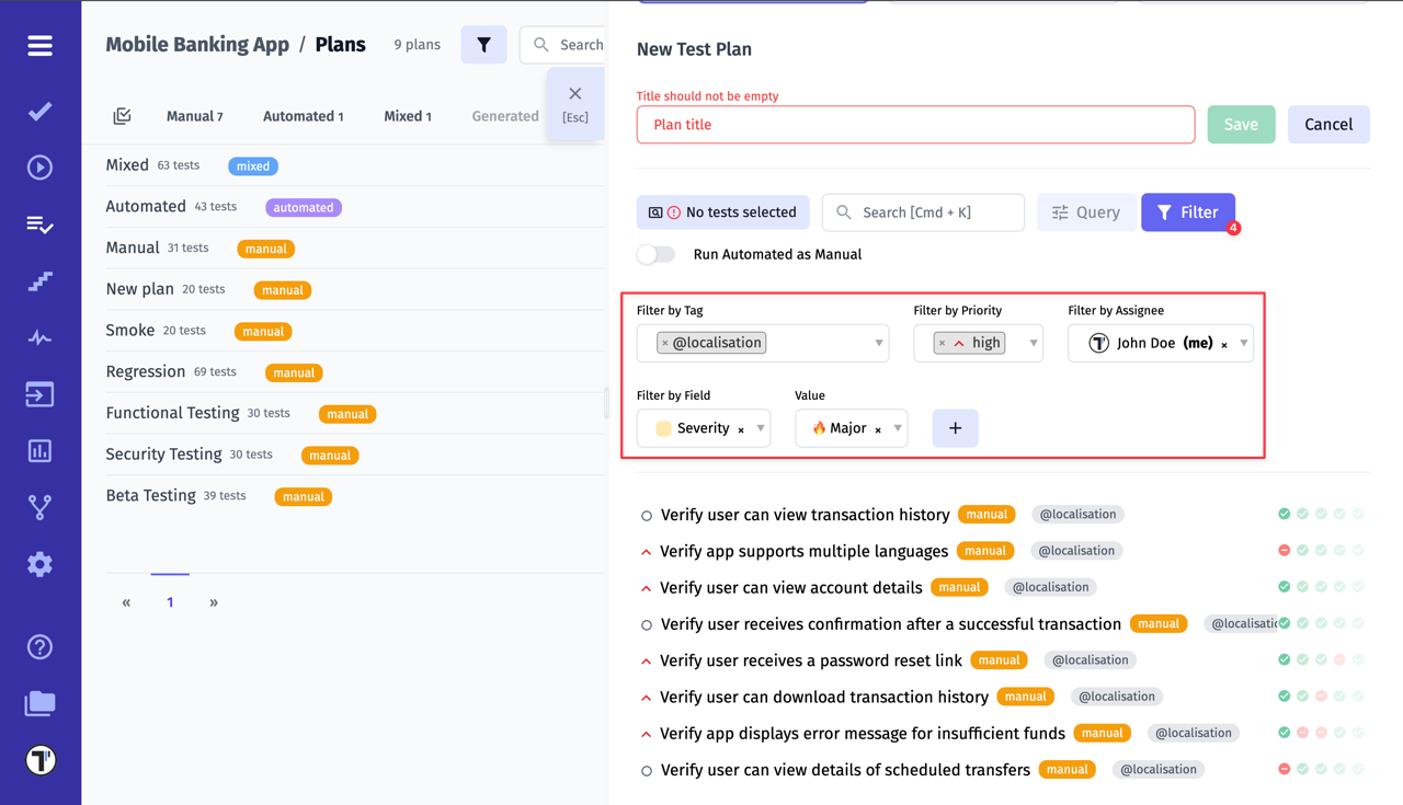 Testomat.io - Filter Tests