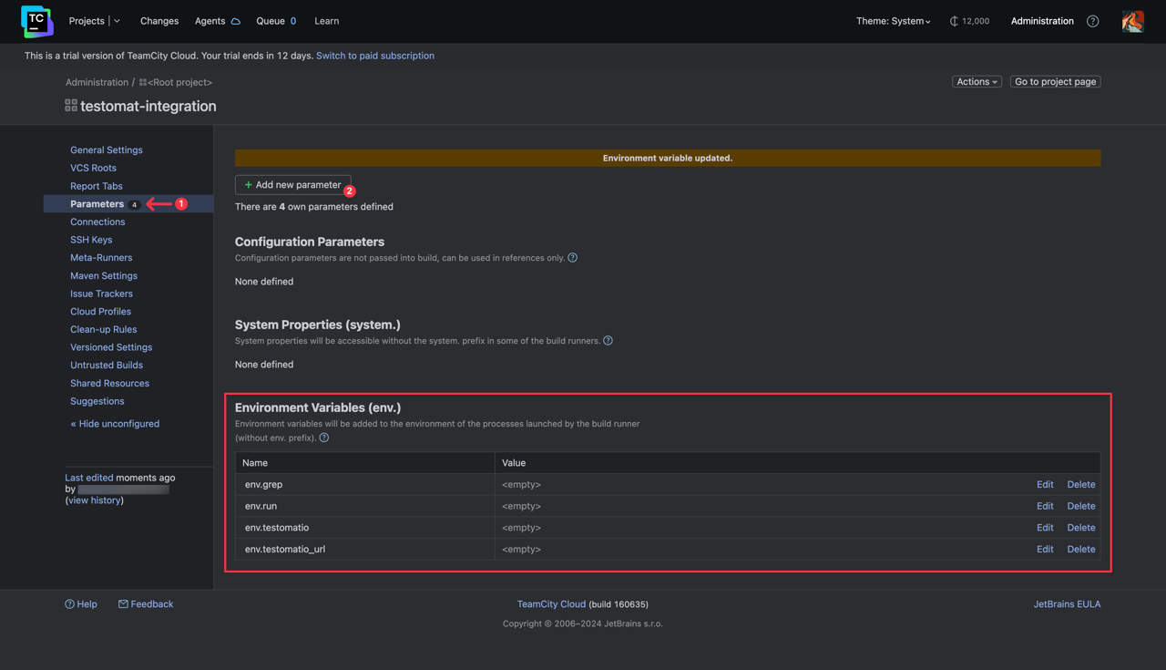 Testomat.io - Teamcity Set Project Parameters