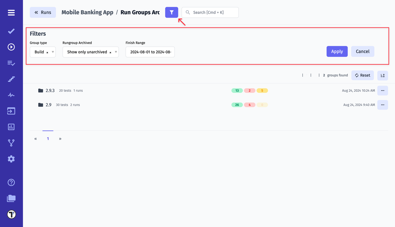 Testomat.io - Groups Archive Filter