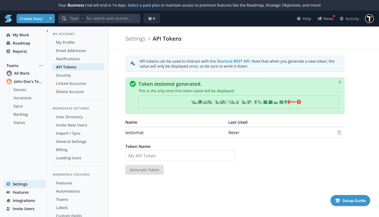 Testomat.io - Shortcut API Access Token