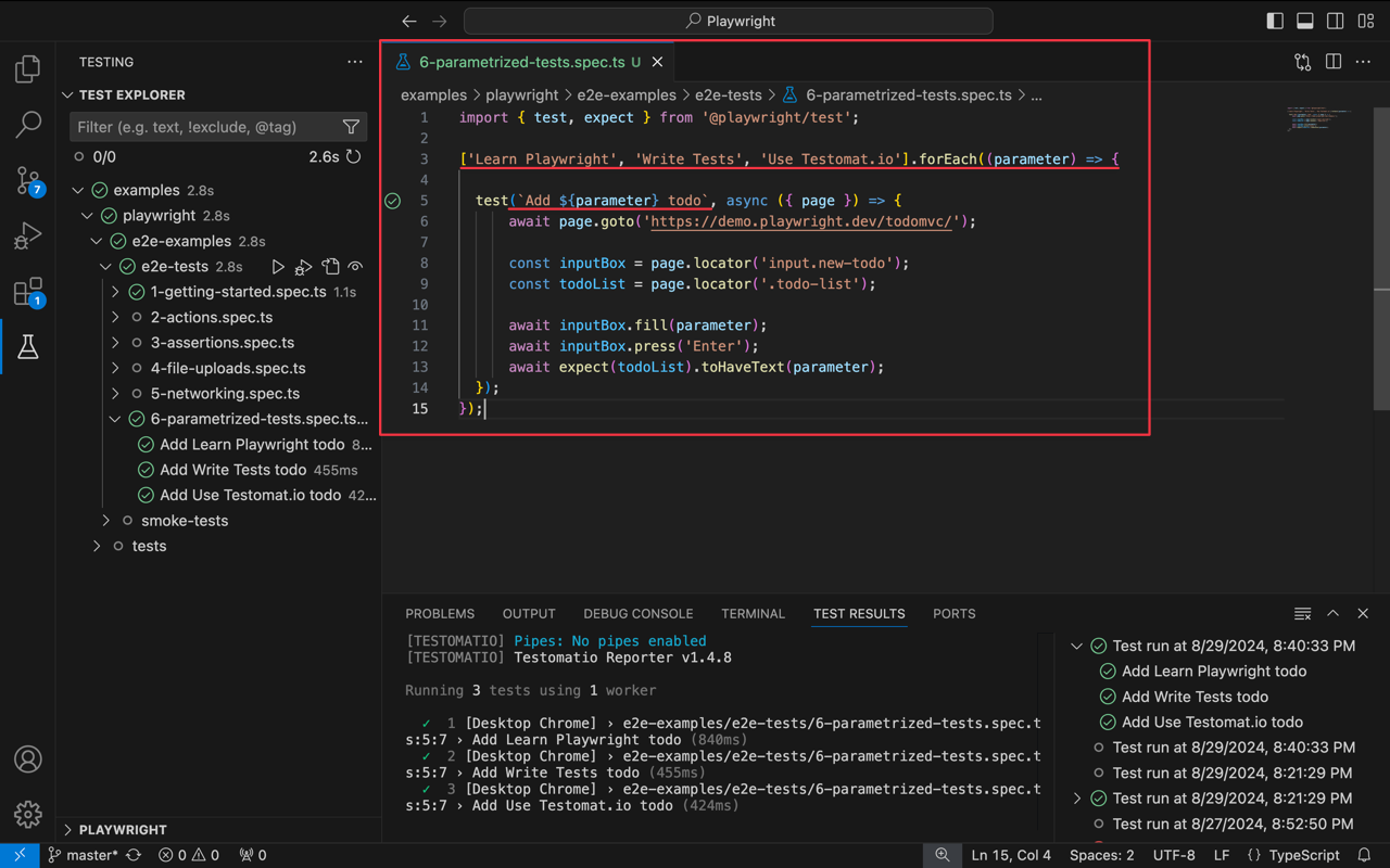 Testomat.io - Parameterised Tests in Code