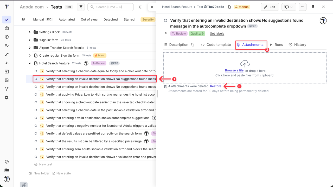 Testomat.io - Restore Deleted Attachment