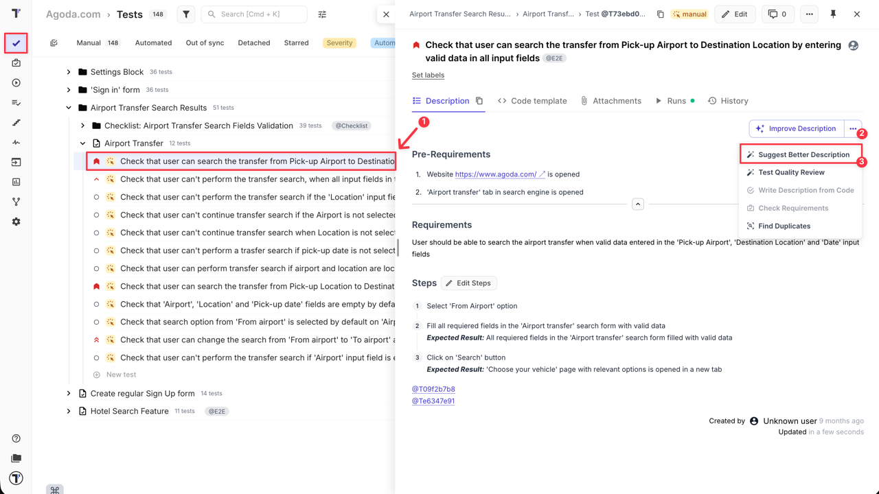Testomat.io - Suggest Better Test Case Description