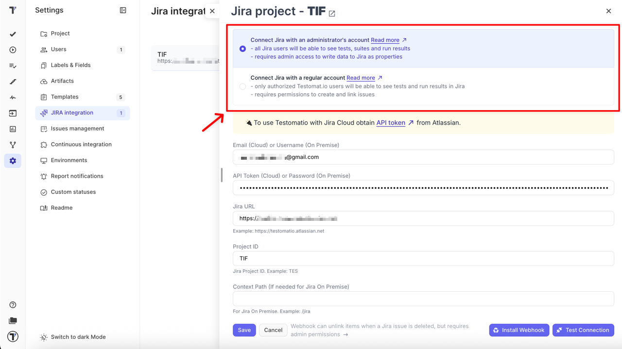 Jira connection type