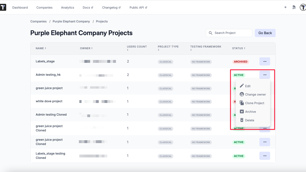 Testomatio.io - Projects-Management-Menu